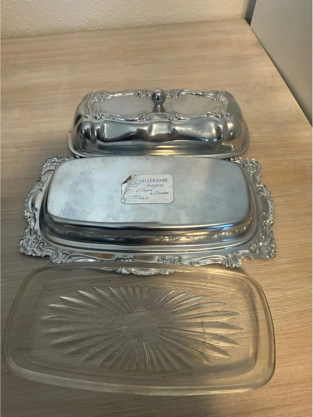 Vintage Hellerware Masterpieces Butter Dish in Chromium with Glass Insert
